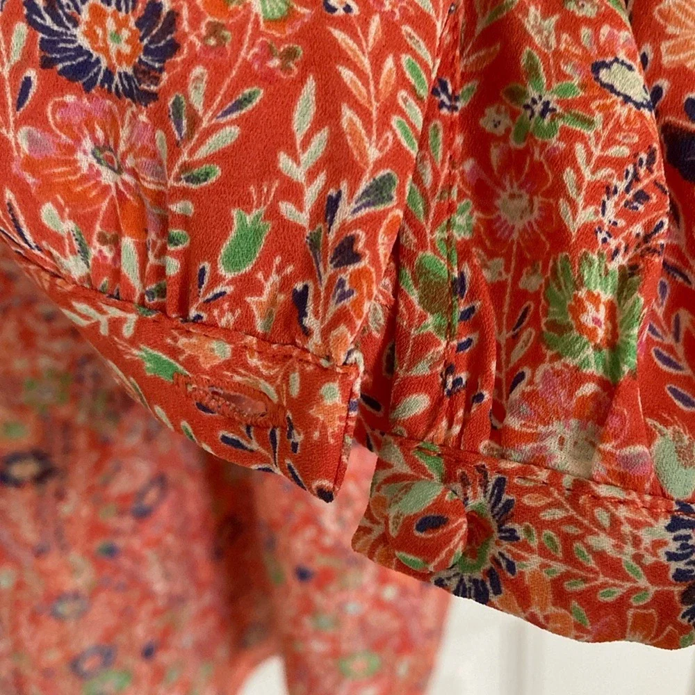 Rose+Olive Womens Orange Floral Top Size 1X 3/4 Sleeve Career Summer Spring‎